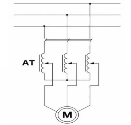 Схема подключения 3-х фазного АД через реостат или ЛАТР