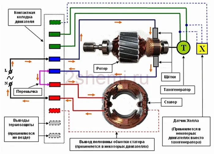 Регулировка вращения и реверс мотора от стиральной машины
