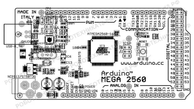 Arduino Mega 2560: схема портов и монтажная схема платы