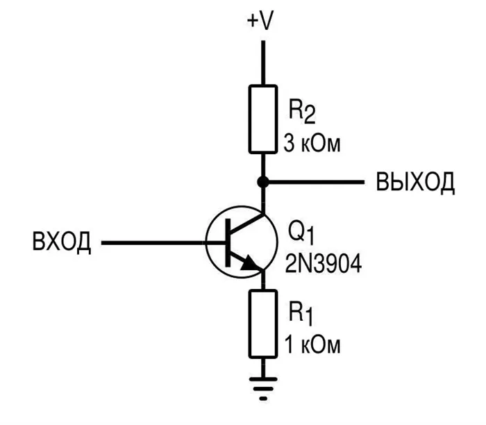 Рисунок 5 Усилитель с общим эмиттером с сопротивлением обратной связи в цепи эмиттера (смещение не показано)