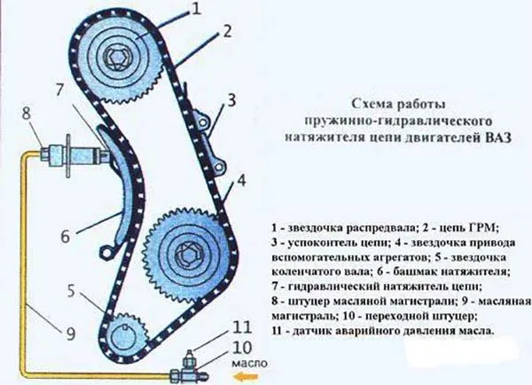 Схема ГРМ ВАЗ 2106 с гидравлическим натяжителем