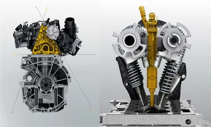 Схематическое изображение головки двигателя и головки блока цилиндров