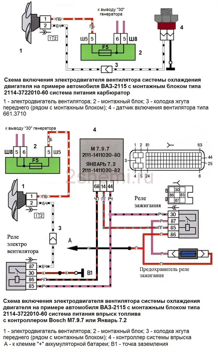 Схема подключения вентилятора охлаждения ВАЗ
