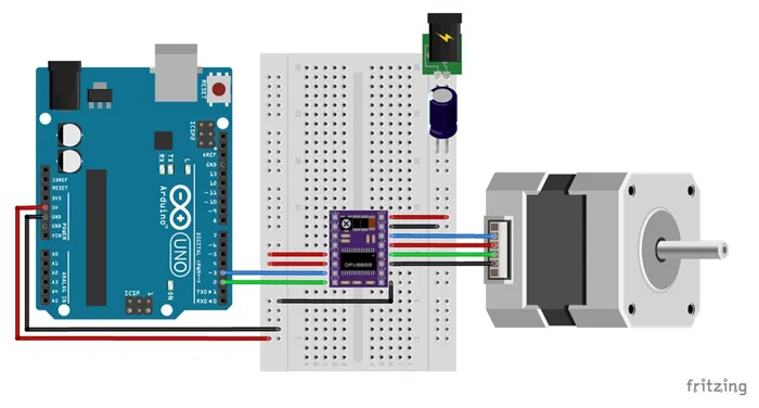 Схема подключения шагового двигателя Nema 17 и Arduino