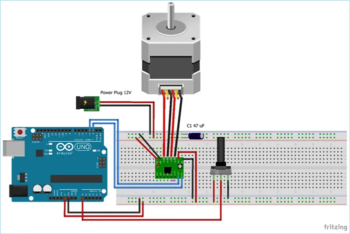 Схема управления шаговым двигателем NEMA 17 с помощью Arduino и драйвера A4988