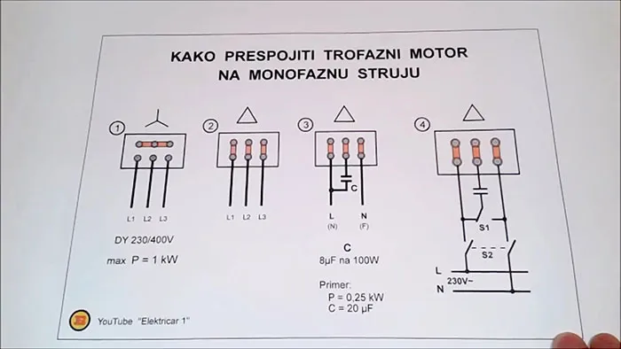 Подключение трехфазного двигателя к однофазной системе