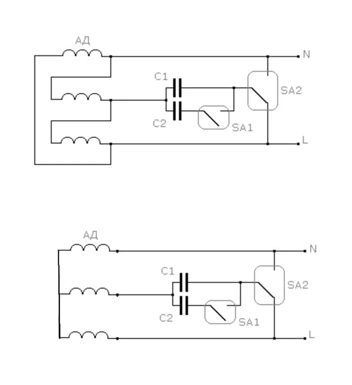 Схема подключения конденсатора