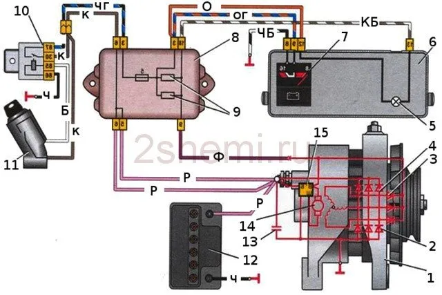 Схема подключения генератора в автомобилях ВАЗ