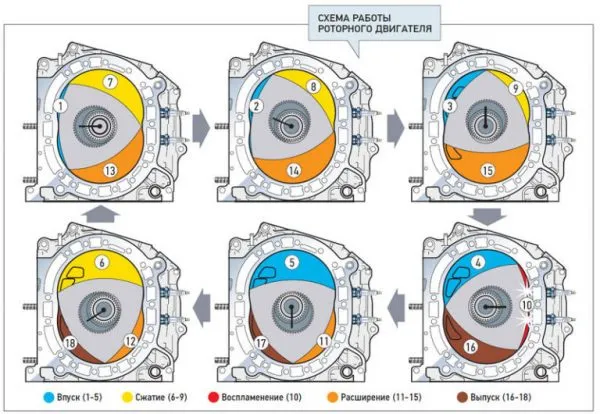 Схема принципа работы роторного двигателя