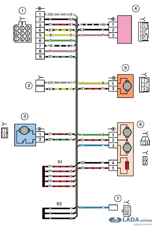 Схема электропроводки для правой передней двери