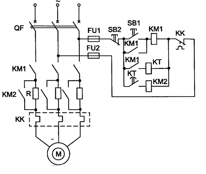 Схема управления симметричным асинхронным двигателем (начиная с розетки)