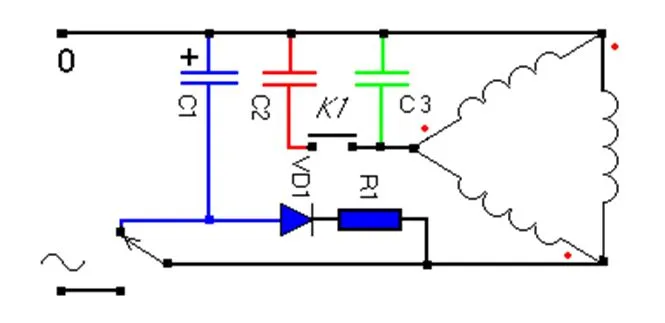 Схема подключения трехфазного двигателя с дополнительным конденсатором