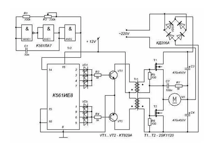 Регулятор скорости асинхронного двигателя - принципиальная схема