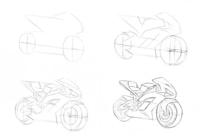 Нарисовать мотоцикл поэтапно для детей