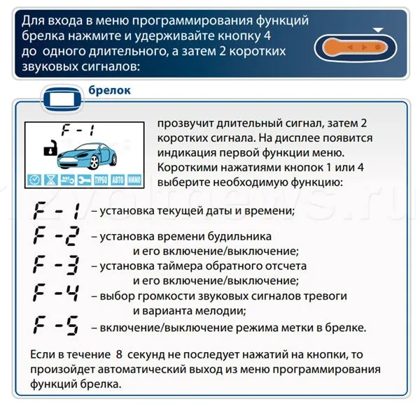 Вход в меню программирования брелка Старлайн Е90