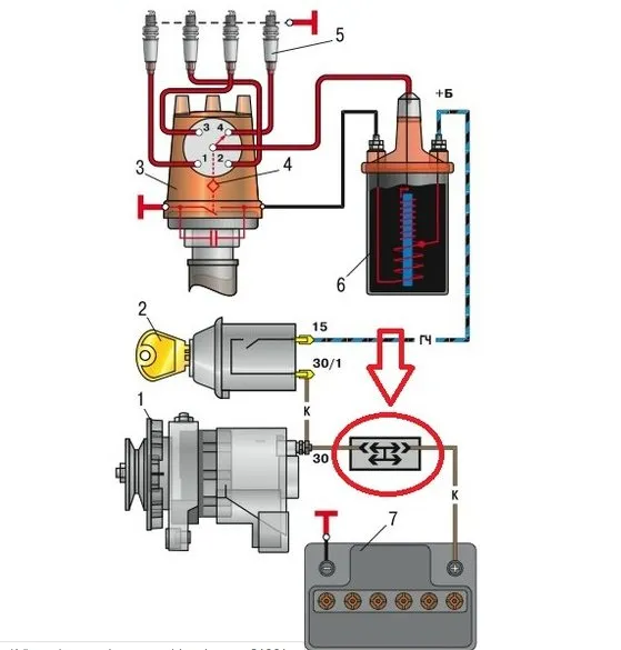 Схема системы зажигания Ваз 2106