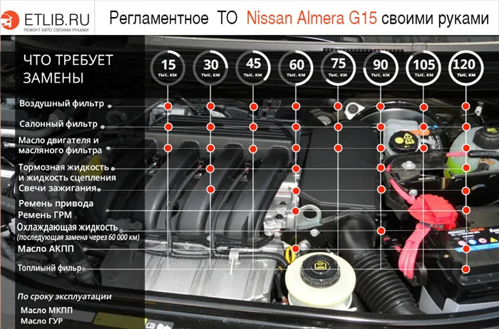 График технического обслуживания Nissan Almera G15. Периодичность технического обслуживания Nissan Almera G15