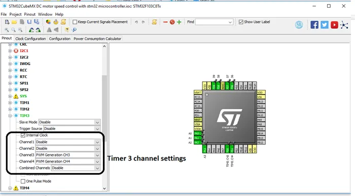 Stm32 timer 3 pwm channel settings in stm32cubemx