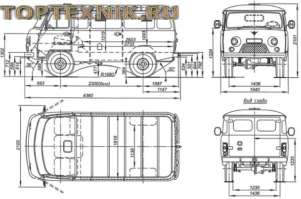 Габариты автомобиля УАЗ-452