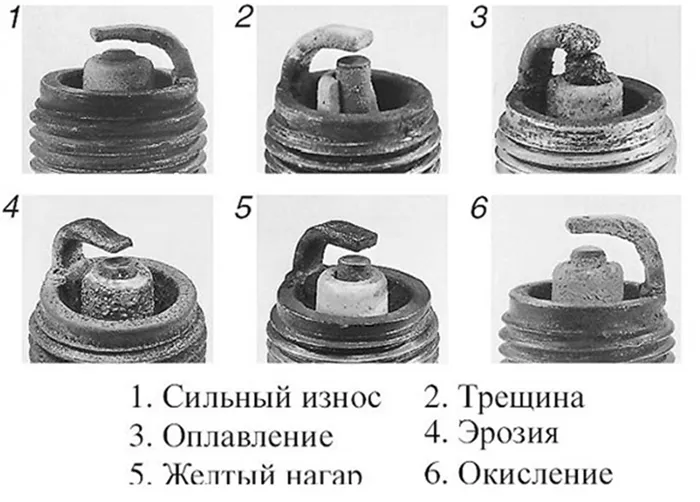 Повреждения свечей зажигания