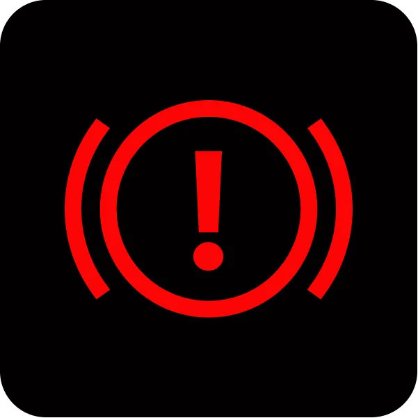 Индикатор неисправности тормозной системы — схематичное изображение барабанных тормозов и восклицательный знак в центре