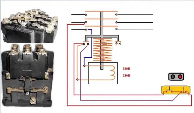 Схема соединения дополнительного контакта и кнопочной станции в магнитном пускателе