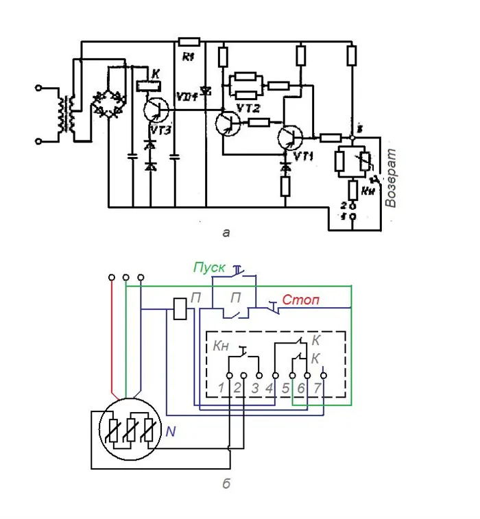 схема позисторной защиты электродвигателя