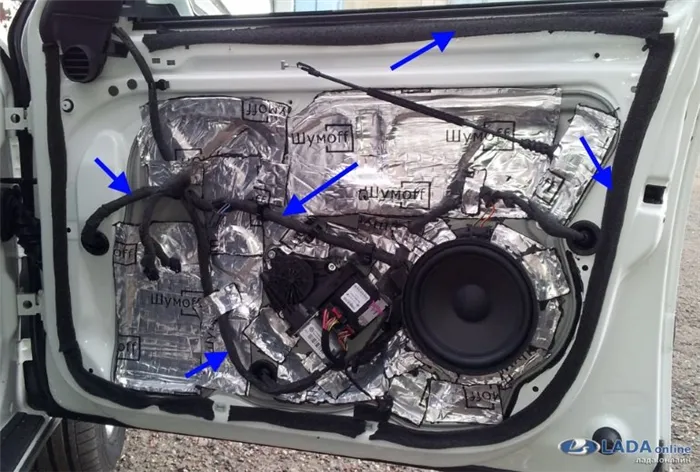 провода и двери автомобиля в антискрипе
