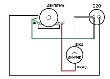 схема подключения электродвигателя через регулятор скорости - диммер