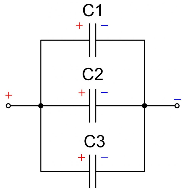 Схема параллельного соединения электролитических конденсаторов